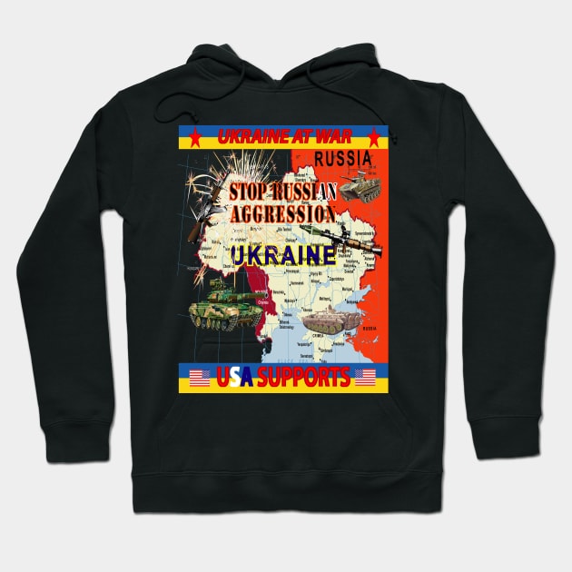 Ukraine - Ukraine at War - USA Supports - Map - TALL X 300 Hoodie by twix123844